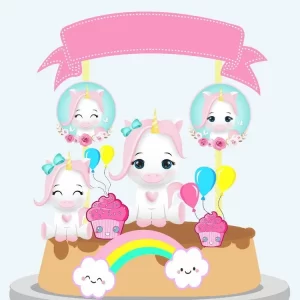 Festa Digital Topo de Bolo Unicórnio Studio