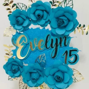 Arquivo Topo de Bolo Flores Azul Studio