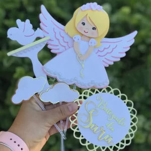 Arquivo digital Anjinha Batizado para topo de bolo e decoração de festa infantil.