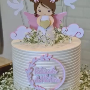 Topo de Bolo Anjinha Batizado Rosa Studio