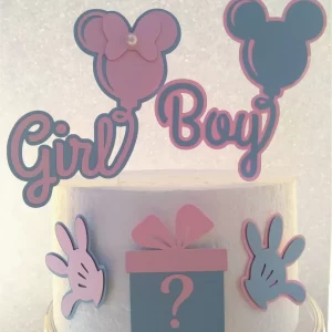 Topo de Bolo Chá Revelação Minnie Mickey Studio