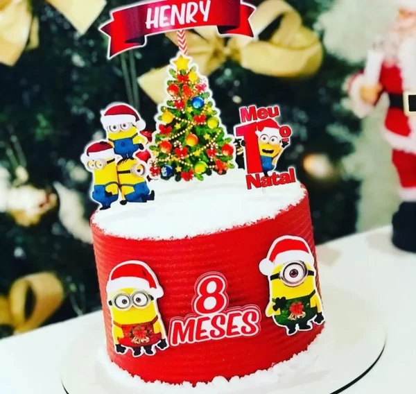 Arquivo Topo de Bolo Minions Natal Studio