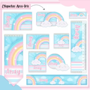 Arquivo Corte Etiqueta Escolar Arco Iris