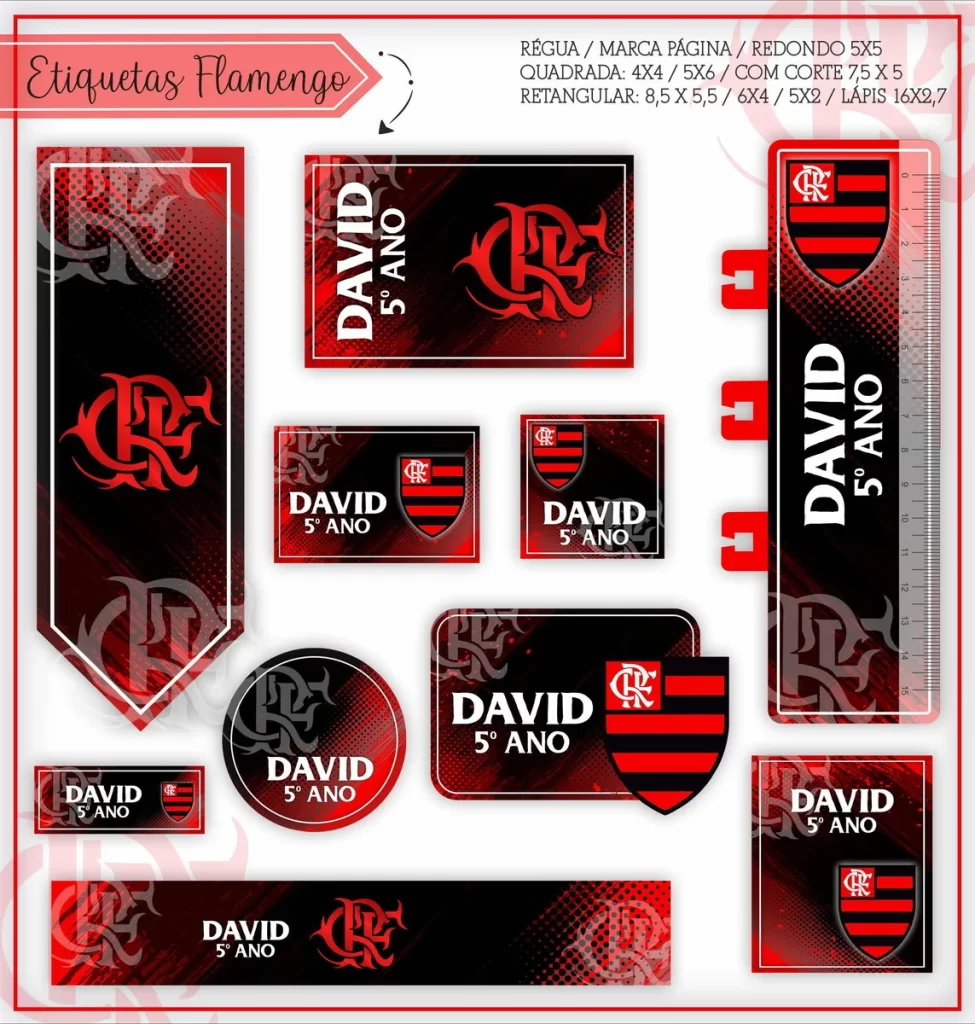 Arquivo Corte Etiqueta Escolar Flamengo