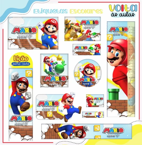 Arquivo Corte Etiqueta Escolar Mario Bros