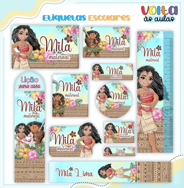 Arquivo Corte Etiqueta Escolar Moana