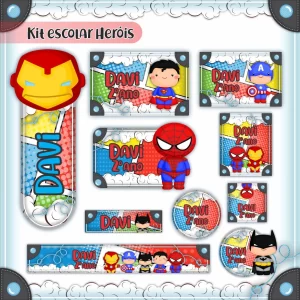 Arquivo Corte Etiqueta Escolar Super Heróis