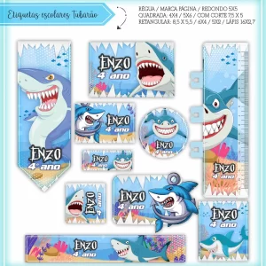 Arquivo Corte Etiqueta Escolar Tubarões