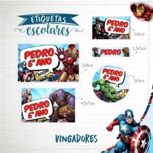 Arquivo Corte Etiqueta Escolar Vingadores