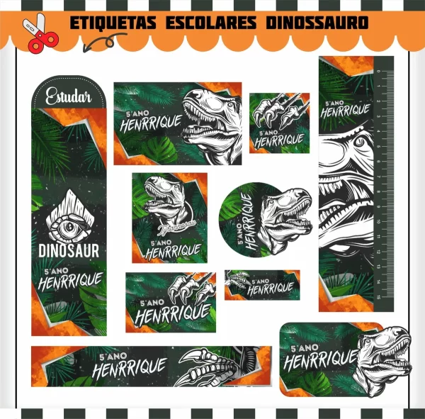 Arquivo Digital Etiqueta Escolar Dinossauro