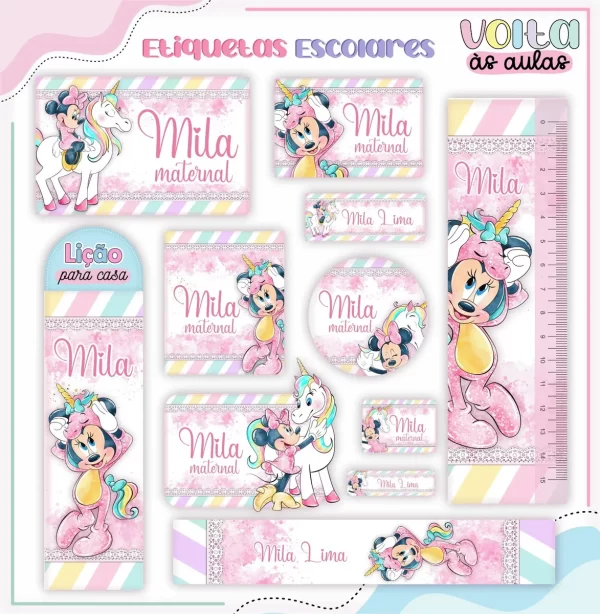 Arquivo Digital Etiqueta Escolar Minnie Rosa