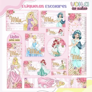 Arquivo Digital Etiqueta Escolar Princesas