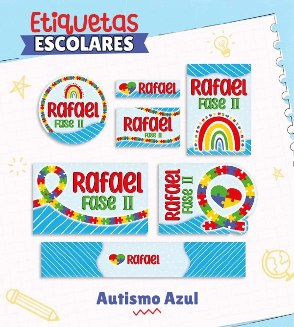 Arquivo Etiqueta Escolar Autismo Azul