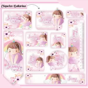 Arquivo Etiqueta Escolar Bailarina Unicórnio