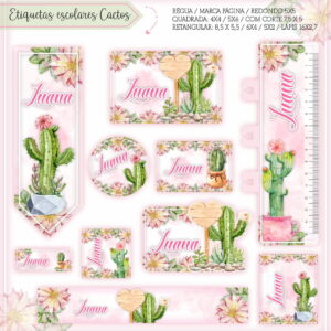 Arquivo Etiqueta Escolar Cactos Rosa