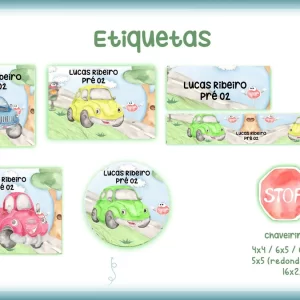 Arquivo Etiqueta Escolar Carrinhos Png