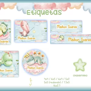 Arquivo Etiqueta Escolar Dinossauros Png