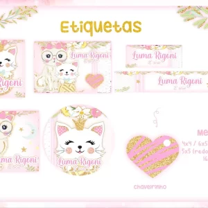 Arquivo Etiqueta Escolar Gatinha Png