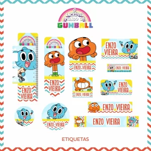Arquivo Etiqueta Escolar Gumball Png e Pdf