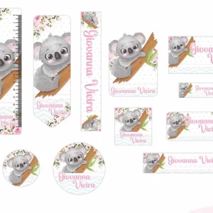 Arquivo Etiqueta Escolar Koala Png e Pdf
