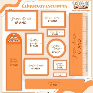 Arquivo Etiqueta Escolar Neutro Laranja