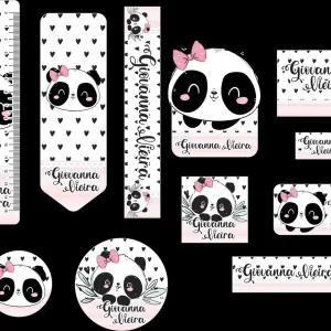 Arquivo Etiqueta Escolar Panda Png e Pdf