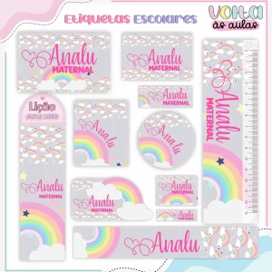 Arquivo Etiqueta Escolar Tema Arco Iris