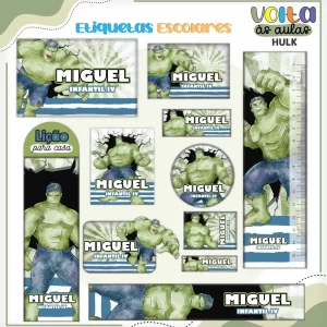Arquivo Etiqueta Escolar Tema Hulk