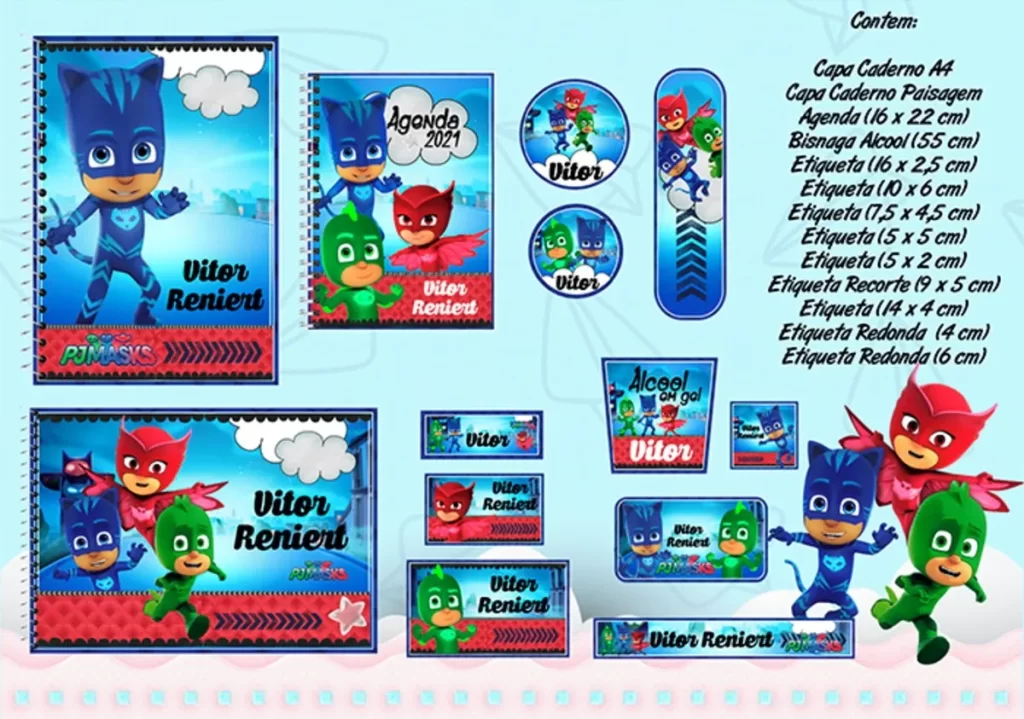 Arquivo Etiqueta Escolar Tema PJ Masks