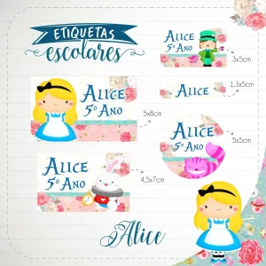 Arquivo de Corte Etiqueta Escolar Alice