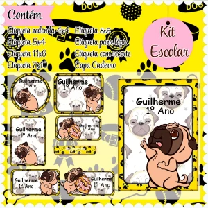 Arquivo de Corte Etiqueta Escolar Pug
