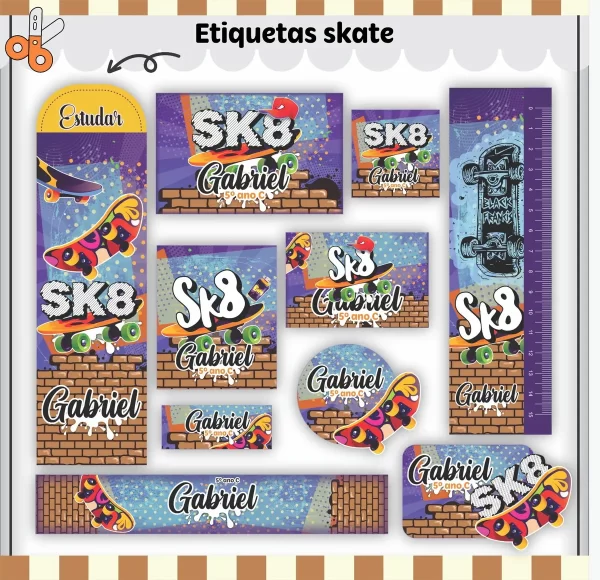 Arquivo de Corte Etiqueta Escolar Skate