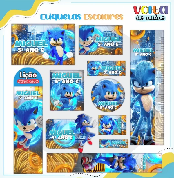 Arquivo de Corte Etiqueta Escolar Sonic