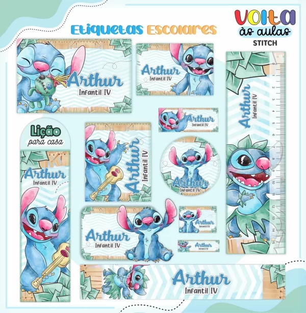 Arquivo de Corte Etiqueta Escolar Stitch