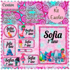 Arquivo de Corte Etiqueta Escolar Trolls