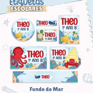 Etiqueta Caderno Escolar Fundo Do Mar