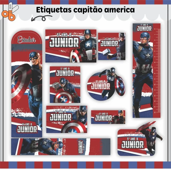 Etiqueta Capitão America Studio, Png e Pdf