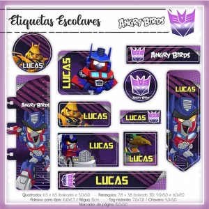 Etiqueta Escolar Angry Birds Studio, Png e Pdf