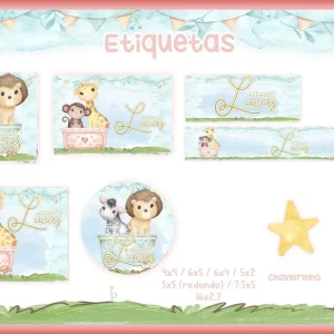 Etiqueta Escolar Animais no Trenzinho Png