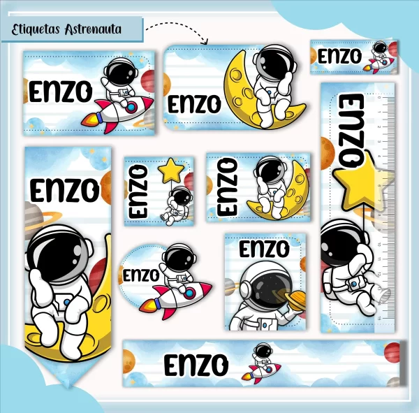 Etiqueta Escolar Astronauta Studio, Dxf, Png e Pdf