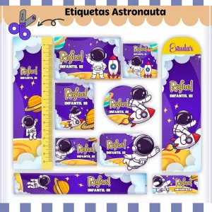 Etiqueta Escolar Astronauta Studio, Png e Pdf