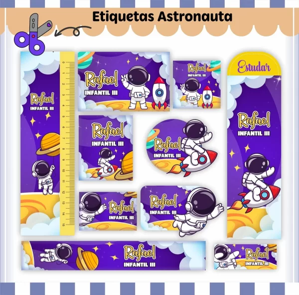 Etiqueta Escolar Astronauta Studio, Png e Pdf