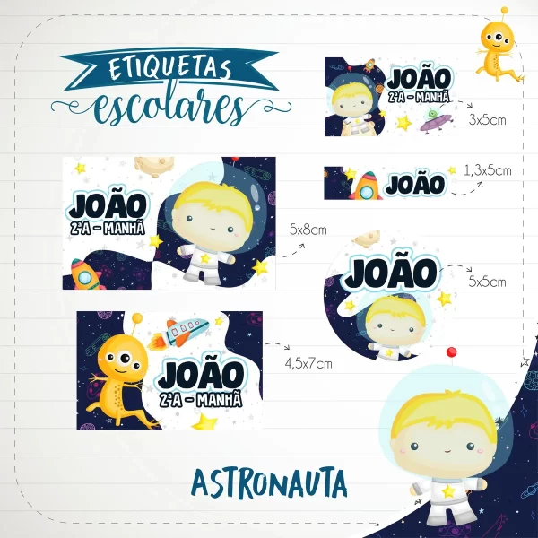 Etiqueta Escolar Astronauta Studio e Pdf