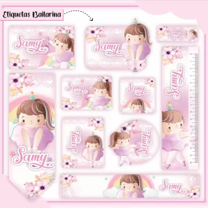 Etiqueta Escolar Bailarina Studio, Pdf e Png