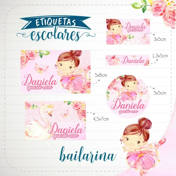 Etiqueta Escolar Bailarina Studio e Pdf