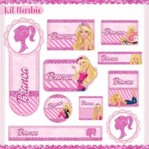 Etiqueta Escolar Barbie Studio, Cdr, Png e Pdf