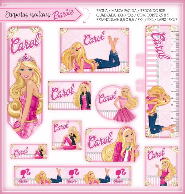 Etiqueta Escolar Barbie Studio, Png, Cdr e Pdf