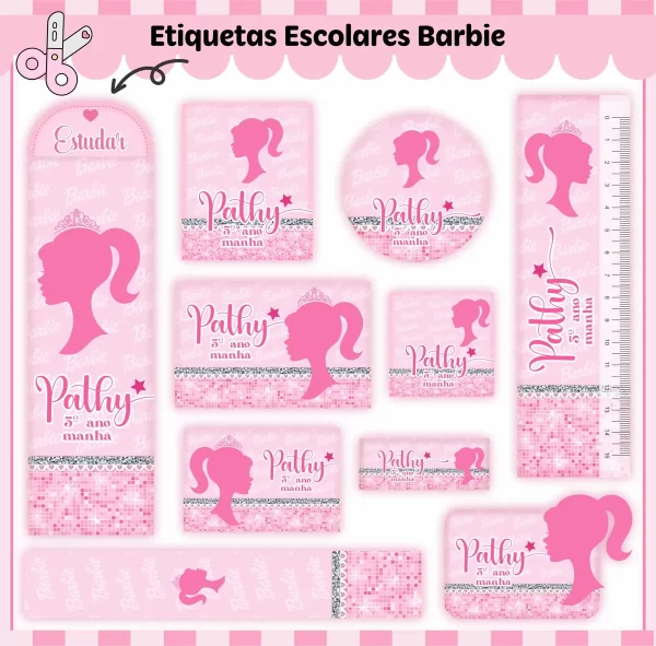 Etiqueta Escolar Barbie Studio, Png e Pdf