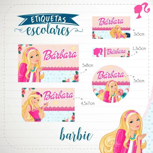 Etiqueta Escolar Barbie Studio e Pdf