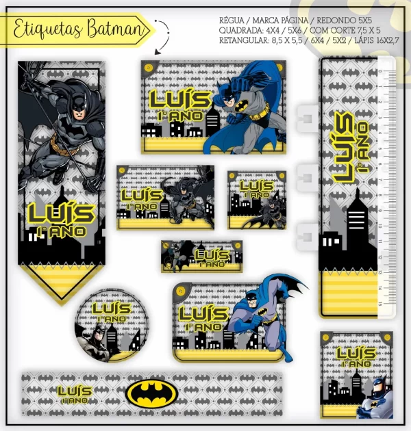 Etiqueta Escolar Batman Studio, Png, Cdr e Pdf